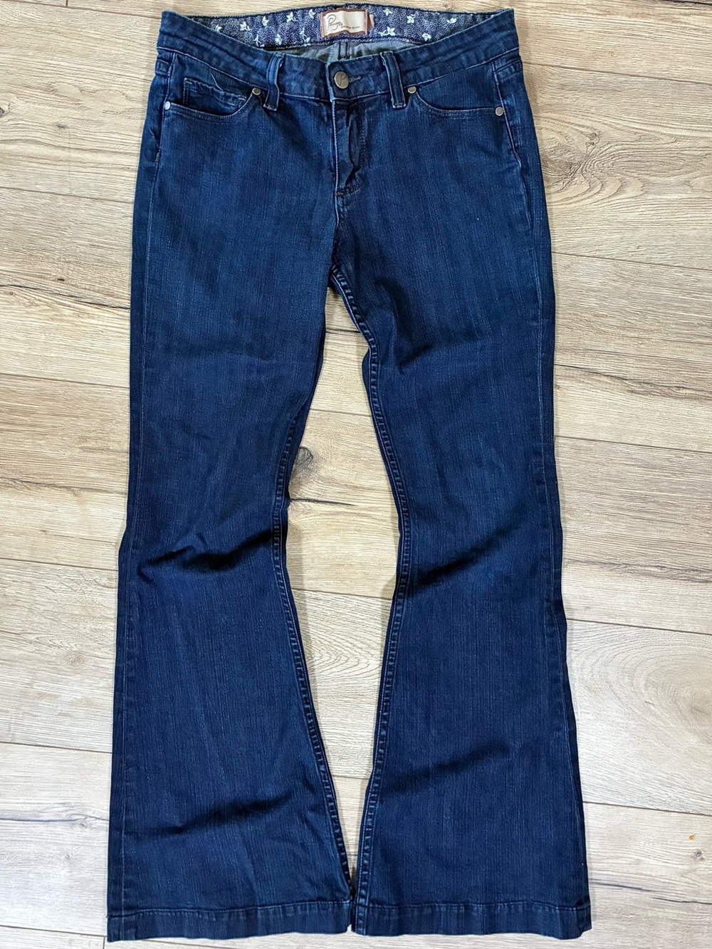 02 PAIGE Premium Denim Dark Wash Mid Rise Flare Jeans Size 28 Y2K